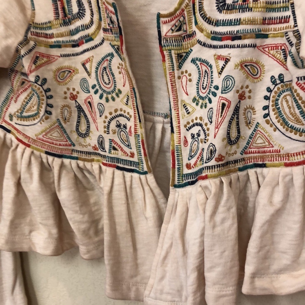 Vintage Anthropologie Embroidered Cream Peplum Cardigan with Multicolor Paisley - Picture 4 of 9